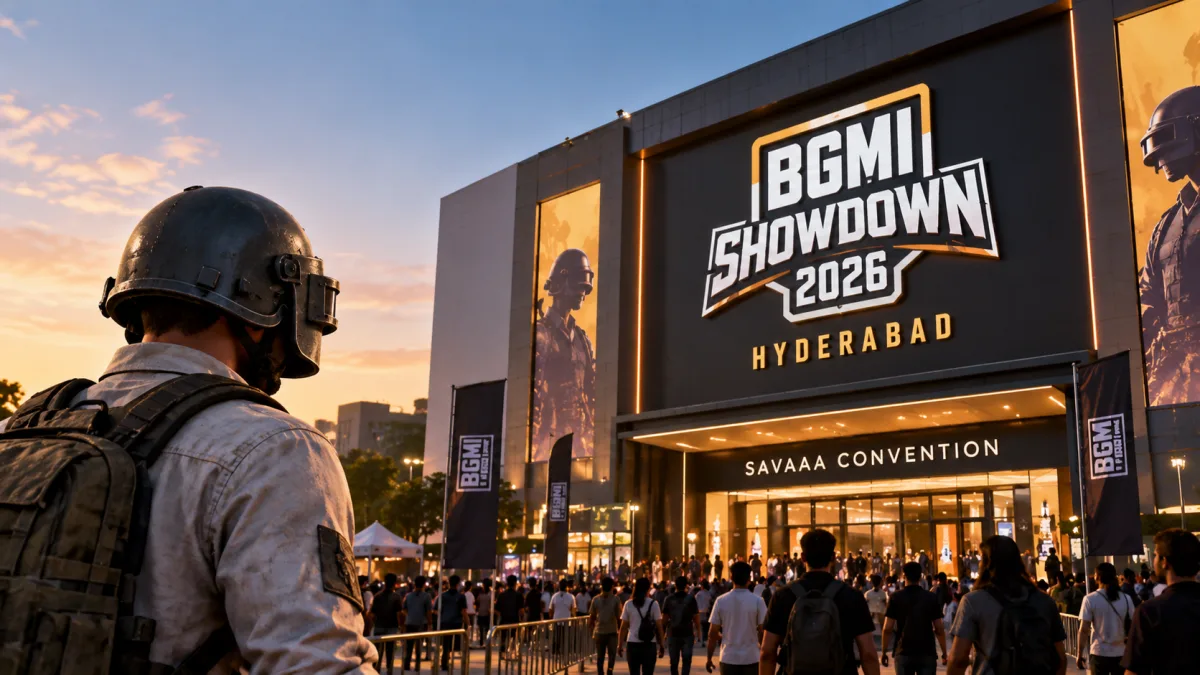 BGMI Showdown 2026 Hyderabad stage with India's top BGMI teams competing live at Savaaa Convention