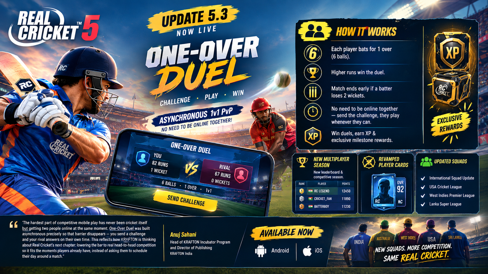Real Cricket 5.3 Update Adds One-Over Duel Mode