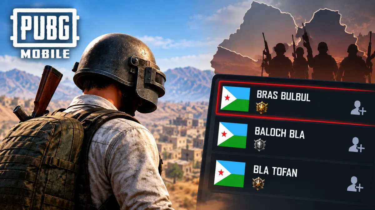 PUBG Mobile Balochistan radicalisation report showing in-game aliases and the Djibouti flag used by militant sympathisers