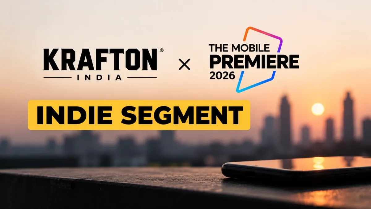 The Mobile Premiere 2026 stage with KRAFTON India branding for Indian indie game developers showcase